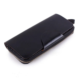Women Leather Wallets Zipper Oil Wax Leather Long Female Wallet