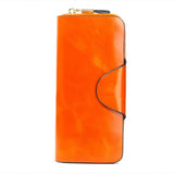 Women Leather Wallets Zipper Oil Wax Leather Long Female Wallet