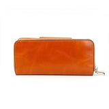 Women Leather Wallets Zipper Oil Wax Leather Long Female Wallet