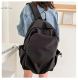 Solid Casual Backpack for Teenage Girls High Capacity Women Travel Bagpack