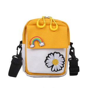 Embroidered Canvas Crossbody Bag Women Flower Flap Shoulder Phone Bolsa