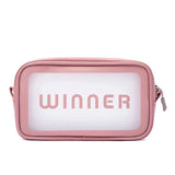 Pink Transparent Makeup Bag Travel PU Clear Cosmetic Bag for Women