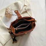 Vintage Small PU Leather Bucket Crossbody Bag for Women Lady Handbag