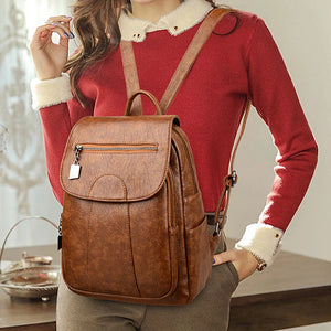 Large-Capacity Leather Backpack for Women