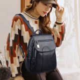 Women's Large-Capacity Leather Backpack - Anti-Theft Travel Bag