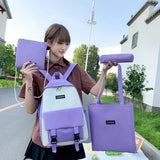 4 PCS Waterproof Multi-pouch School Backpack Set Canvas Bag with Pencil Case