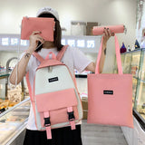 4 PCS Waterproof Multi-pouch School Backpack Set Canvas Bag with Pencil Case