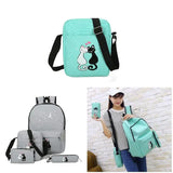 Teen Cat Print Backpack Set Unisex School Bags Pencil Case