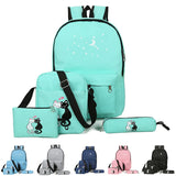 Teen Cat Print Backpack Set Unisex School Bags Pencil Case