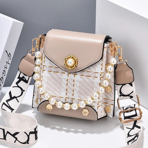 Riveted One Shoulder Crossbody Bag Women Pearl Chain