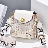 Riveted One Shoulder Crossbody Bag Women Pearl Chain