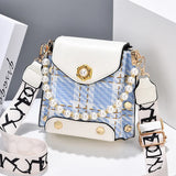 Riveted One Shoulder Crossbody Bag Women Pearl Chain
