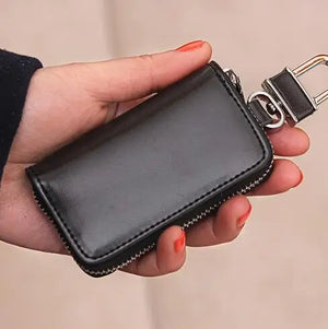Solid Leather Key Wallet with Zipper, Unisex