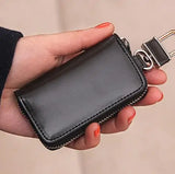 Solid Leather Key Wallet with Zipper, Unisex