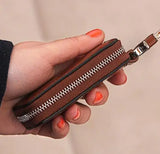 Solid Leather Key Wallet with Zipper, Unisex