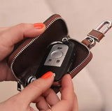 Solid Leather Key Wallet with Zipper, Unisex