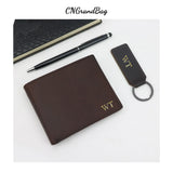 Letters Leather Men Wallet Bifold Money Wallet Gift set