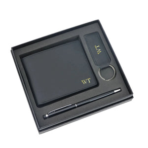 Letters Leather Men Wallet Bifold Money Wallet Gift set