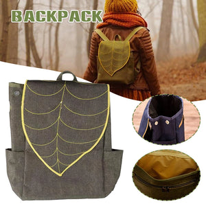 Green Cork Leather Leaf Backpack Canvas Shoulder Bag Zipper Pouch