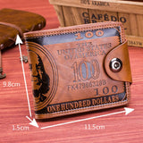 Men's Short Wallet Magnetic Buckle Double Line Hundred Dollar Bill Wallet