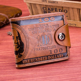Men's Short Wallet Magnetic Buckle Double Line Hundred Dollar Bill Wallet
