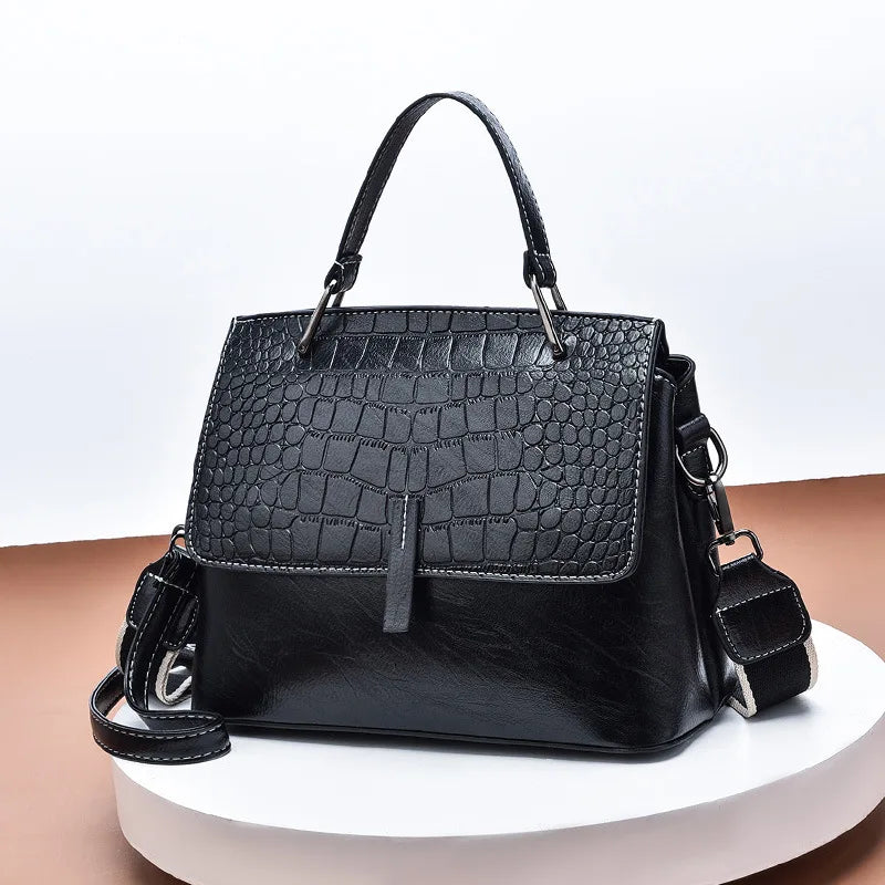 Versatile Stone Pattern Shoulder Handbag Women Retro Messenger Bag
