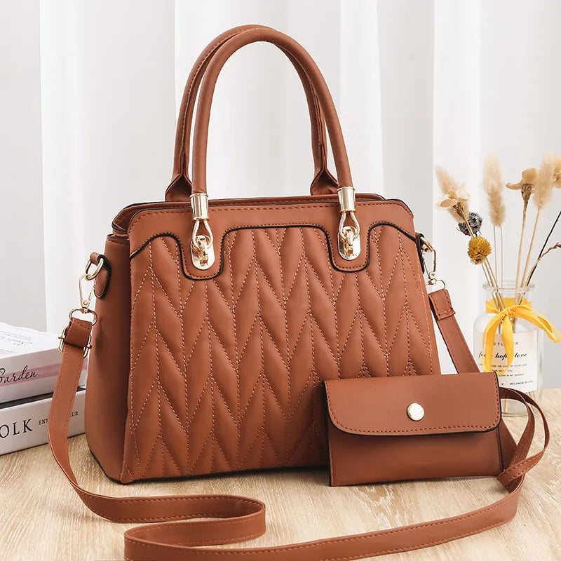 Embroidery Line Diamond Handbag Large Capacity Shoulder Messenger Bag