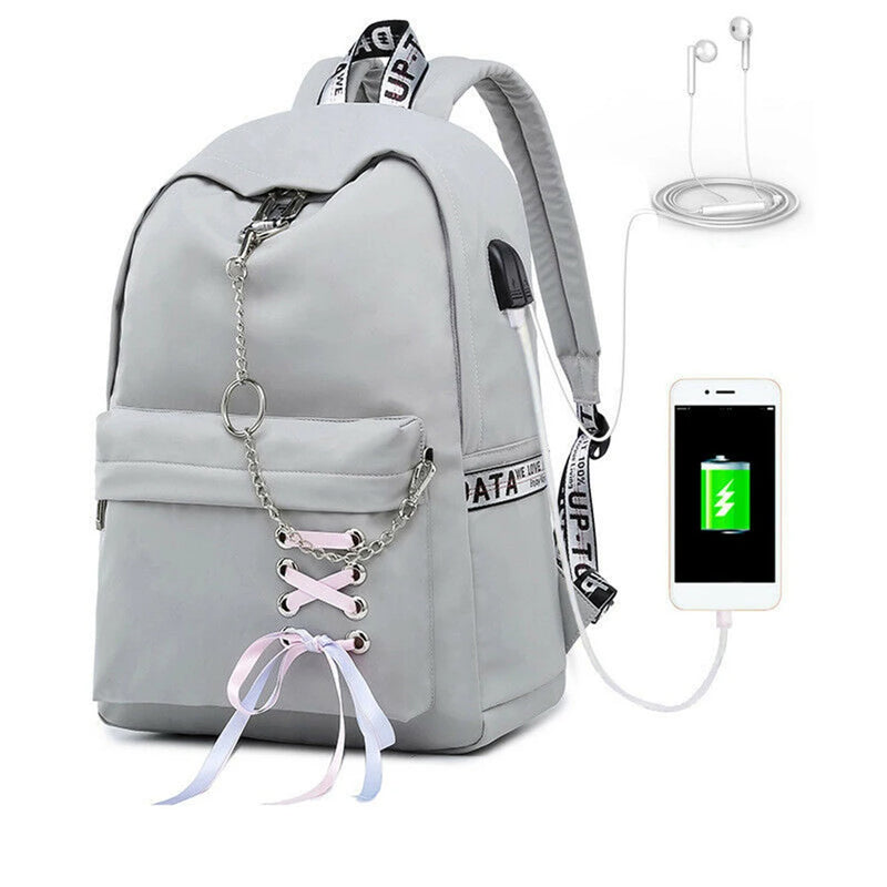 Women Waterproof Backpack School Bags USB Charging Travel Laptop Bag