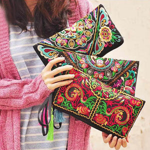 Vintage Ethnic Shoulder Bag Embroidery Boho Hippie Tassel Tote Wallets