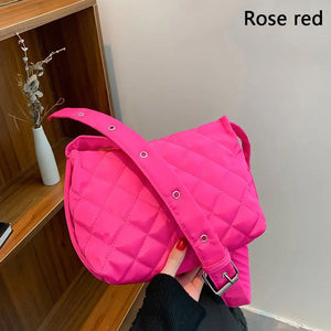 Hot Winter Plaid Shoulder Bags Down Cotton Padded Tote Women Mess