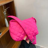 Hot Winter Plaid Shoulder Bags Down Cotton Padded Tote Women Mess