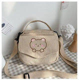 Preppy Style Canvas Zipper Bag Small Corduroy Satchel Travel Purse