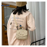 Preppy Style Canvas Zipper Bag Small Corduroy Satchel Travel Purse