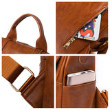 Vintage Leather School Backpack for Teenage Girls