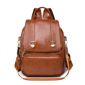 Vintage Leather School Backpack for Teenage Girls