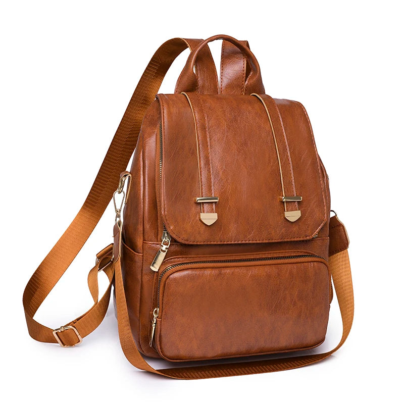 Vintage Leather School Backpack for Teenage Girls