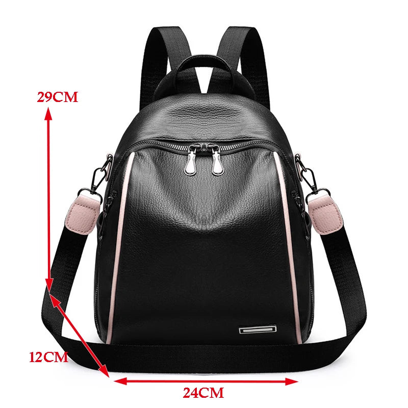 Women's Soft Leather School Backpack - Large Capacity Travel Shoulder Bag