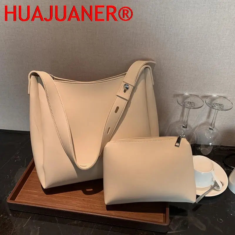 Women's 2-Piece Shoulder Bags Set Large Capacity PU Leather Handbags