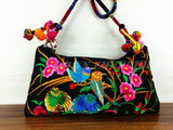 Embroidery Pattern Shoulder Bag with Pompon, Small Crossbody Bag