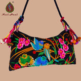 Embroidery Pattern Shoulder Bag with Pompon, Small Crossbody Bag
