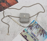Chic Mini Rhinestone Waist Pack with Pearl Chain for Women