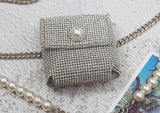 Chic Mini Rhinestone Waist Pack with Pearl Chain for Women