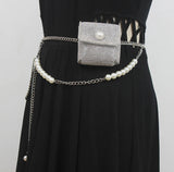 Chic Mini Rhinestone Waist Pack with Pearl Chain for Women