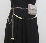 Chic Mini Rhinestone Waist Pack with Pearl Chain for Women