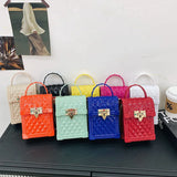 Plaid PVC Mini Phone Bag Red Pink Chain Crossbody Shoulder Bag Women