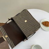 Houndstooth Flap Shoulder Crossbody Bag Small Handbag Office Lady Casual