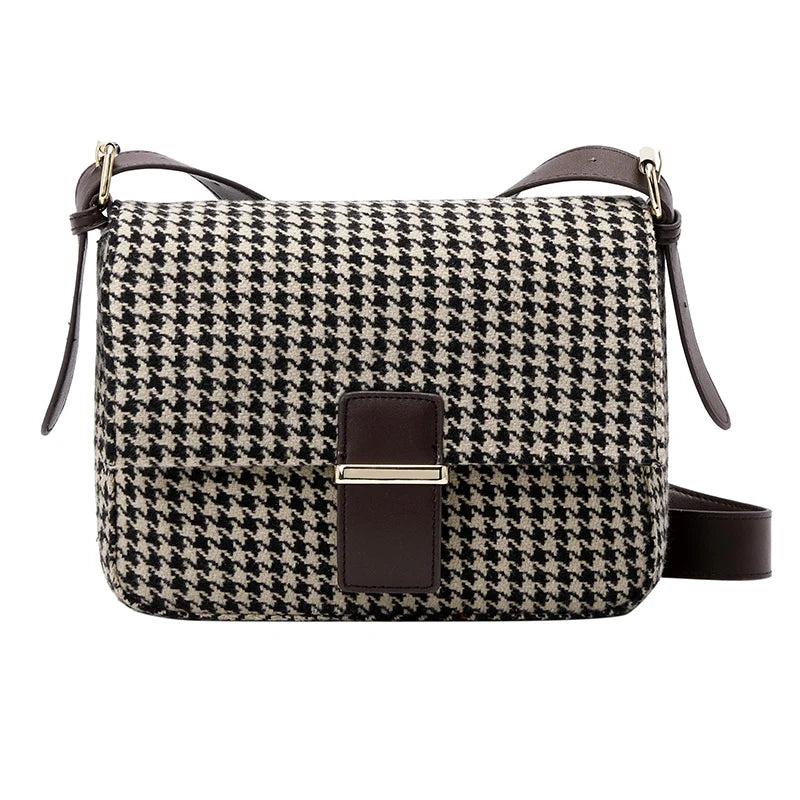 Houndstooth Flap Shoulder Crossbody Bag Small Handbag Office Lady Casual