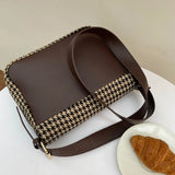 Houndstooth Flap Shoulder Crossbody Bag Small Handbag Office Lady Casual