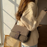 Houndstooth Flap Shoulder Crossbody Bag Small Handbag Office Lady Casual