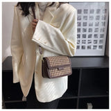 Houndstooth Flap Women Leisure Shoulder Armpit Purses Fall Winter Handbags